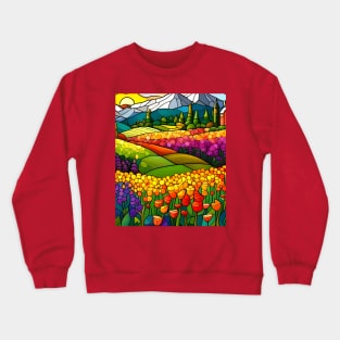 Stained Glass Colorful Mountain Flowers Crewneck Sweatshirt